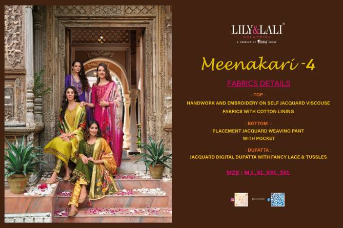 Meenakari Vol 4 By Lily And Lali Embroidery Kurti With Bottom Dupatta Wholesale Shop In Surat